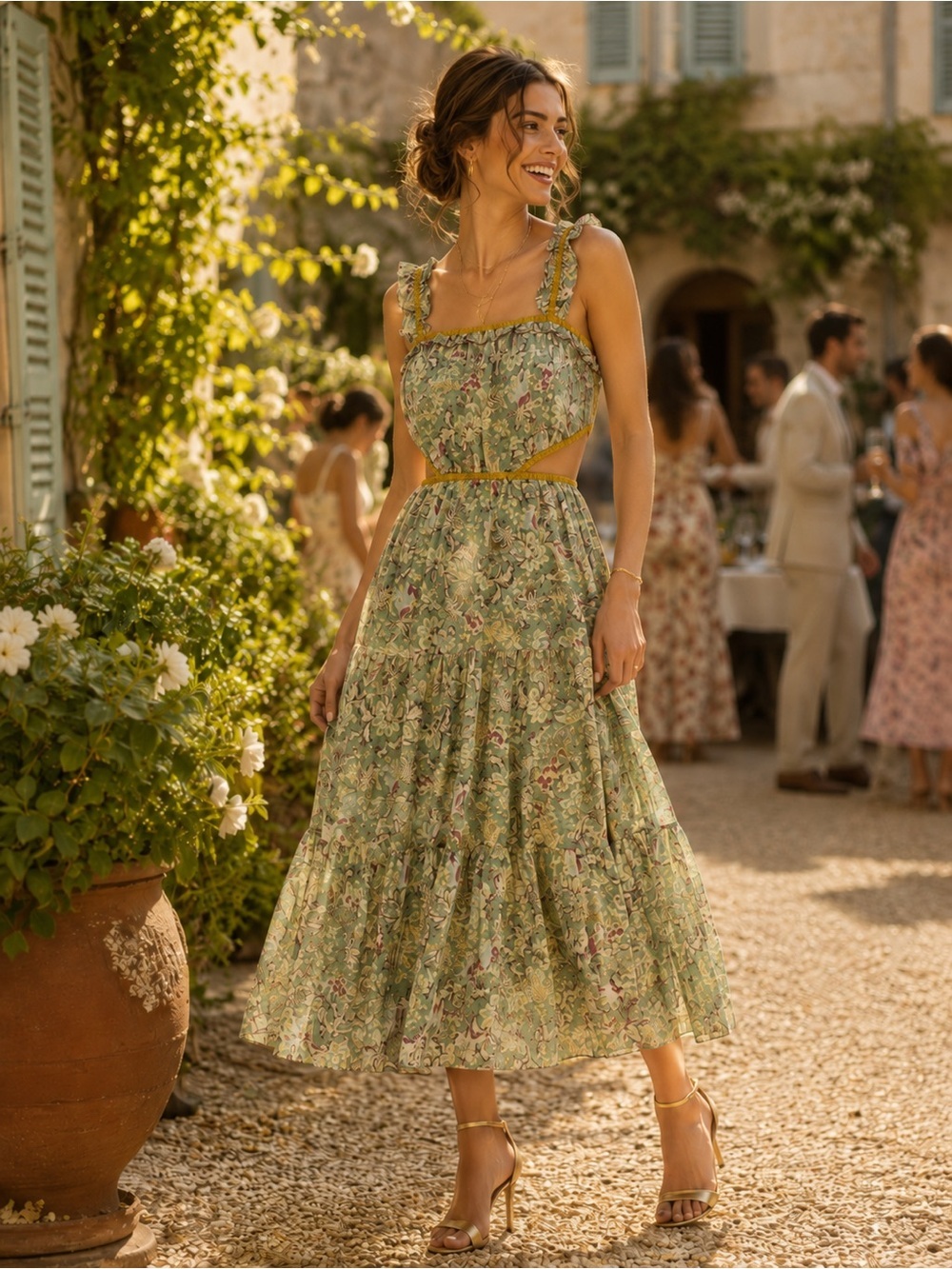 Current Air NWT Floral Cutout Tiered Midi Garden Dress, Size M